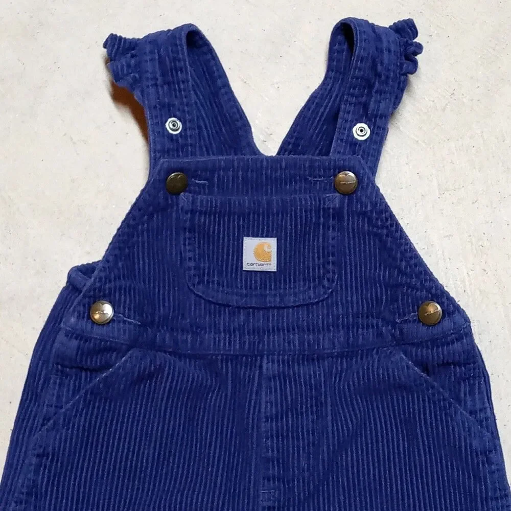 Carhartt Girls Purple Corduroy Ruffled Shoulder Bib Overalls Size 18 M Toddler